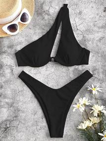 img 2 attached to 👙 ZAFUL Women's Sexy Cutout One Shoulder Bikini: Underwire Padded Cheeky Thong Brazilian Swimsuit