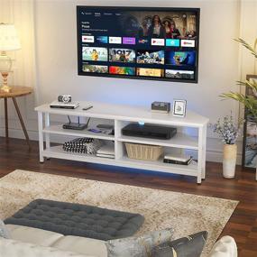 img 3 attached to 📺 Unikito Corner TV Stand: Modern Corner Entertainment Center with Storage & Power Outlet – White, Fits 55'' TV