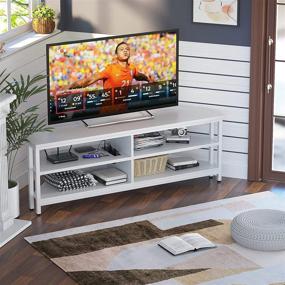 img 2 attached to 📺 Unikito Corner TV Stand: Modern Corner Entertainment Center with Storage & Power Outlet – White, Fits 55'' TV