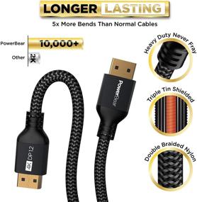 img 2 attached to 💪 PowerBear 4K DisplayPort Cable (10 Feet) – High-Speed for Gaming Monitor, Laptop, TV & PC - Nylon Braided, 4K 60Hz, 2K 165Hz, 2K 144Hz