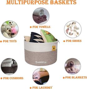 img 1 attached to 🧺 Jumbo Cotton Rope Basket 22&#34;x22&#34;x16&#34; - Bambiso Brand Woven Fabric Storage Baskets for Blankets, Laundry, Kids Toys, Baby Nursery, Organizer or Hamper - Stylish Living Room Floor Decor Basket