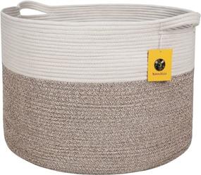 img 4 attached to 🧺 Jumbo Cotton Rope Basket 22&#34;x22&#34;x16&#34; - Bambiso Brand Woven Fabric Storage Baskets for Blankets, Laundry, Kids Toys, Baby Nursery, Organizer or Hamper - Stylish Living Room Floor Decor Basket