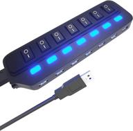 🔌 high-speed usb 3.0 splitter with 7 ports, on/off switches and led lights - ideal for laptops, pcs, computers, mobile hdds, flash drives, and more logo