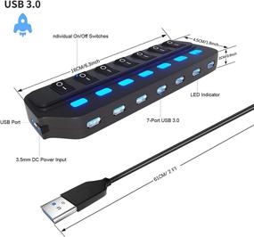 img 3 attached to 🔌 High-Speed USB 3.0 Splitter with 7 Ports, On/Off Switches and LED Lights - Ideal for Laptops, PCs, Computers, Mobile HDDs, Flash Drives, and More