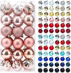 img 4 attached to 🎄 Shimmering 2.4" Rose Gold Christmas Balls Ornaments - Set of 36 shatterproof decorations with glitter, perfect for Xmas tree and festive party decor!