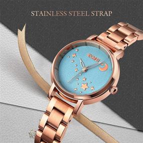 img 2 attached to 🌹 SKMEI Women's Luxury Quartz Analog Waterproof Rectangle Watch in Rose Gold and Silver Stainless Steel Design