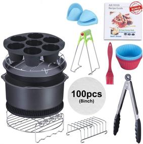 img 4 attached to 🍗 XL 8 Inch Air Fryer Accessories Set of 14 - Best Hot Fryer Accessories, Compatible with 5.3Qt-6.0Qt Air Fryers, BPA Free (Black, 8 Inch, 14 pcs)
