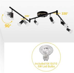 img 3 attached to 🔦 Black LED 6 Light Track Light Kit - 6 Way Ceiling Track Lighting with CRI≥90, Flexibly Rotatable Light Head - Exhibition LED Track Light Set, Includes 6X LED GU10 Bulbs (5W, 2700K, 510LM)