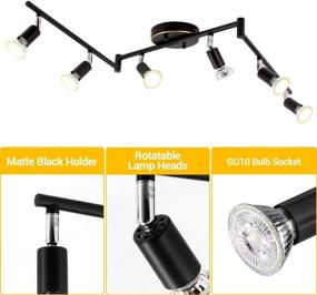 img 2 attached to 🔦 Black LED 6 Light Track Light Kit - 6 Way Ceiling Track Lighting with CRI≥90, Flexibly Rotatable Light Head - Exhibition LED Track Light Set, Includes 6X LED GU10 Bulbs (5W, 2700K, 510LM)