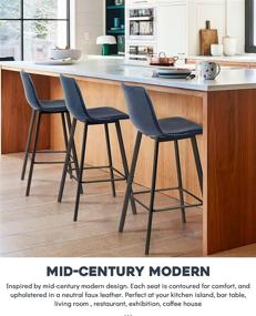 img 3 attached to 💙 GREATUNE Modern Faux Leather Bar Stools, 30 inch Counter Bar Stools with Backs Set of 2, Industrial Armless Bar Height Stools, Pub Kitchen Stools Chairs, 350 lbs Capacity, Dark Blue - Stylish and Durable Seating Solution for Contemporary Spaces