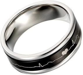 img 2 attached to 💍 Rotatable ECG HeartBeat Titanium Steel Wedding Rings Set - Black Blue Comfort Fit Matching Couple Bands for His and Her Promise. Ideal Gifts for a Special Occasion.
