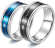 💍 rotatable ecg heartbeat titanium steel wedding rings set - black blue comfort fit matching couple bands for his and her promise. ideal gifts for a special occasion. logo
