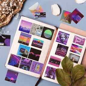 img 1 attached to 📒 OIIKI 230PCS Washi Paper Stickers: Mini Size Purple Vaporwave Style Stickers, Perfect for Laptop, Planners, Scrapbooks, Cups, Diaries, Notebooks, Albums, and Phone Cases