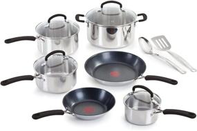 img 4 attached to T-fal C774SC Stainless Steel Cookware Set with Thermo-Spot Heat 🍳 Indicator | Dishwasher Safe & PFOA Free | 12-Piece Silver Set