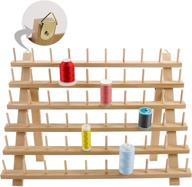 60-spool wooden thread rack with hanging hooks - organizing & holder stand for embroidery, quilting, and sewing threads by new brothread logo