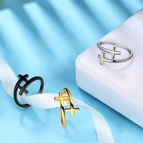img 1 attached to ✝️ Stunning Christian Cross Jewelry for Valentine's Day: Women's 925 Sterling Silver/Black Metal/18K Gold Plated Mens Wavy Cross Pendant Necklace & Adjustable Cross Wrap Ring Set - Perfect Religious Jewelry Gift for Mother's Day & Birthday