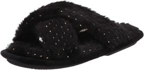 img 4 attached to Dearfoams Unisex-Child Ava Kids Faux Fur Cross Band Slide Slipper with Printed Details