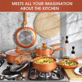 img 3 attached to Premium 10-Piece Nonstick Cookware Set: Ceramic Coating Saucepan, Stock Pot, Frying Pan - Copper Finish