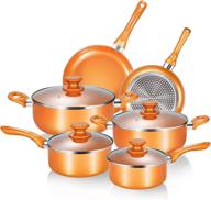 premium 10-piece nonstick cookware set: ceramic coating saucepan, stock pot, frying pan - copper finish logo