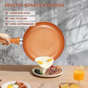 img 2 attached to Premium 10-Piece Nonstick Cookware Set: Ceramic Coating Saucepan, Stock Pot, Frying Pan - Copper Finish