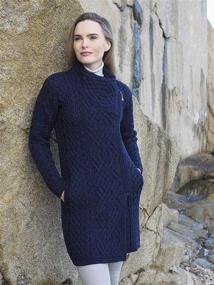 img 3 attached to 🧥 Irish Soft Cable Knitted Side Zip Coat for Women - Aran Crafts (Made with 100% Merino Wool)