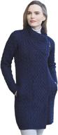 🧥 irish soft cable knitted side zip coat for women - aran crafts (made with 100% merino wool) logo