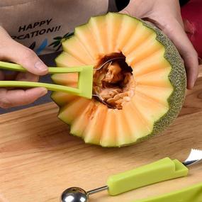 img 1 attached to Professional 4-in-1 Stainless Steel Watermelon Cutter Set - Suuker Melon Baller Scoop, Fruit 🍉 Carving Tools, Seed Remover & Pulp Separator - Watermelon Knife Included - Ideal Fruit Slicer (Green)