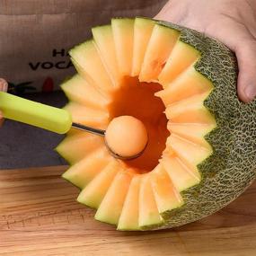 img 3 attached to Professional 4-in-1 Stainless Steel Watermelon Cutter Set - Suuker Melon Baller Scoop, Fruit 🍉 Carving Tools, Seed Remover & Pulp Separator - Watermelon Knife Included - Ideal Fruit Slicer (Green)