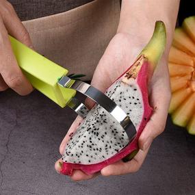 img 2 attached to Professional 4-in-1 Stainless Steel Watermelon Cutter Set - Suuker Melon Baller Scoop, Fruit 🍉 Carving Tools, Seed Remover & Pulp Separator - Watermelon Knife Included - Ideal Fruit Slicer (Green)