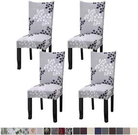 img 3 attached to 🪑 Fuloon 4 Pack Super Fit Stretch Removable Washable Short Dining Chair Protector Cover Seat Slipcover for any Occasion: Hotel, Dining Room, Ceremony, Banquet, Wedding Party - Gray/Black