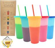 🌈 set of 5 color changing cups - 24oz reusable tumbler with lids and straws | colored tumbler with 25 stickers логотип