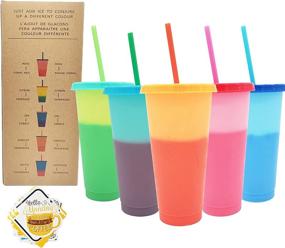 img 4 attached to 🌈 Set of 5 Color Changing Cups - 24oz Reusable Tumbler with Lids and Straws | Colored Tumbler with 25 Stickers