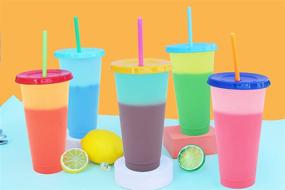 img 2 attached to 🌈 Set of 5 Color Changing Cups - 24oz Reusable Tumbler with Lids and Straws | Colored Tumbler with 25 Stickers