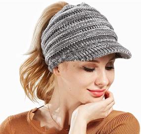 img 1 attached to 🧶 Stay Stylish and Warm with Dukars Women's Chunky Cable Knit Messy Bun Hat Ponytail Visor Beanie Cap