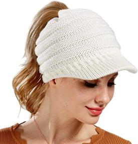 img 2 attached to 🧶 Stay Stylish and Warm with Dukars Women's Chunky Cable Knit Messy Bun Hat Ponytail Visor Beanie Cap