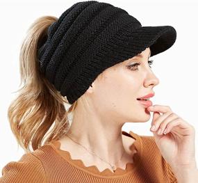 img 3 attached to 🧶 Stay Stylish and Warm with Dukars Women's Chunky Cable Knit Messy Bun Hat Ponytail Visor Beanie Cap