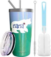 🐻 mama bear tumbler - 20oz insulated stainless steel cup with lid & straw - perfect mom birthday gift! логотип