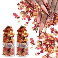 🍁 fall maple leaf nail art kit: 3d holographic glitter flakes, red/yellow/orange sequins & metallic maple design for stunning acrylic manicure decorations logo