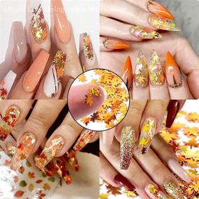 img 3 attached to 🍁 Fall Maple Leaf Nail Art Kit: 3D Holographic Glitter Flakes, Red/Yellow/Orange Sequins & Metallic Maple Design for Stunning Acrylic Manicure Decorations