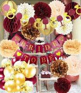 🍂 burgundy gold fall bridal shower decorations - balloons, polka dot fans, bride to be banner for autumn wedding, big size tissue pom pom, bachelorette party decorations logo