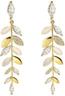 dazzling 14k gold plated olive branch 🌿 leaf earrings with cubic zirconia & cat eye embellishments logo