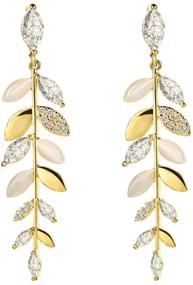 img 4 attached to Dazzling 14K Gold Plated Olive Branch 🌿 Leaf Earrings with Cubic Zirconia & Cat Eye Embellishments