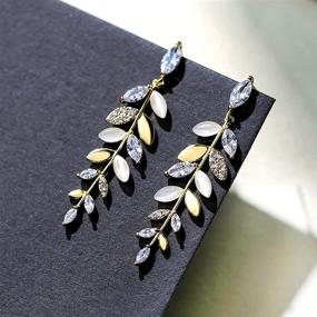 img 3 attached to Dazzling 14K Gold Plated Olive Branch 🌿 Leaf Earrings with Cubic Zirconia & Cat Eye Embellishments