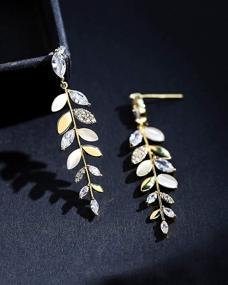 img 2 attached to Dazzling 14K Gold Plated Olive Branch 🌿 Leaf Earrings with Cubic Zirconia & Cat Eye Embellishments