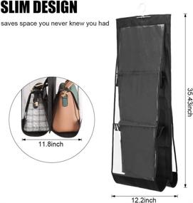 img 1 attached to 👜 Emoly Hanging Handbag Organizer: Dust Proof Storage Holder Bag for Women's Purse and Clutch - 6 Large Pockets for Efficient Organizing in Closet or Wardrobe (Black)