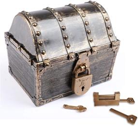 img 4 attached to 🏴 Explore Endless Adventures with Leadtex Kids Pirate Treasure Chest – Plastic Pirate Vintage Treasure Box in Bronze