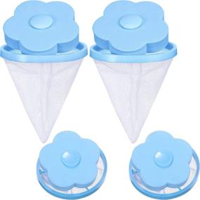 img 4 attached to 🔵 Set of 4 Reusable Washing Machine Lint Traps - Blue | Floating Mesh Bag Lint Catcher Filter Net Pouch for Household