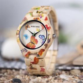 img 2 attached to 🦋 Stunning Handmade Butterfly Engraved Bamboo Watch for Women - BOBO BIRD Wooden Casual Timepiece