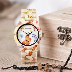 img 1 attached to 🦋 Stunning Handmade Butterfly Engraved Bamboo Watch for Women - BOBO BIRD Wooden Casual Timepiece