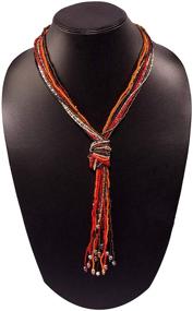 img 2 attached to 📿 Seed Bead and Metal Combination Tie Necklace for Women and Girls: RICHERA Jewelry